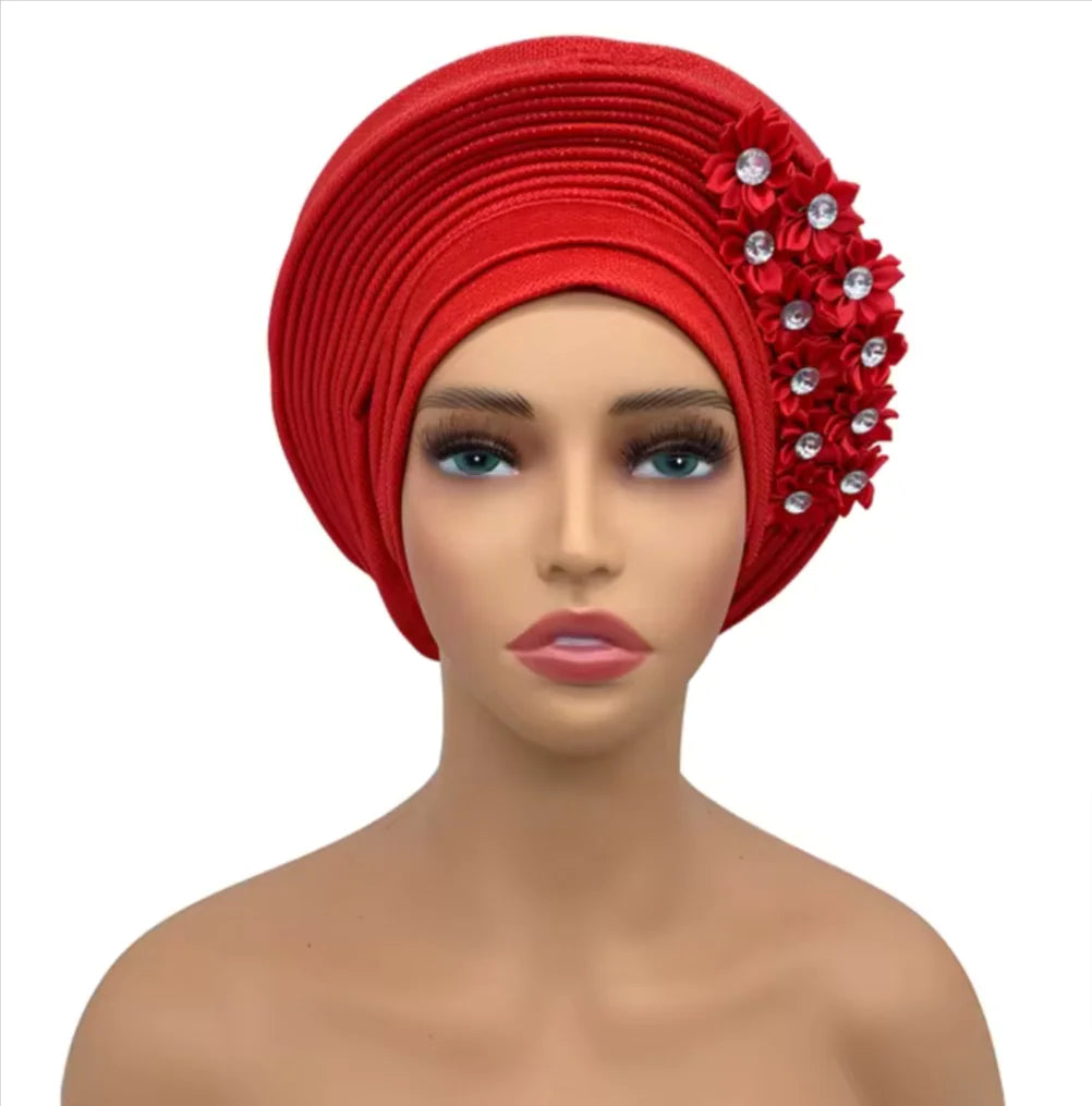Stunning Floral Auto Gele Headwraps - 2024 New African Turban for Elegant Weddings &amp; Parties Rieworkes