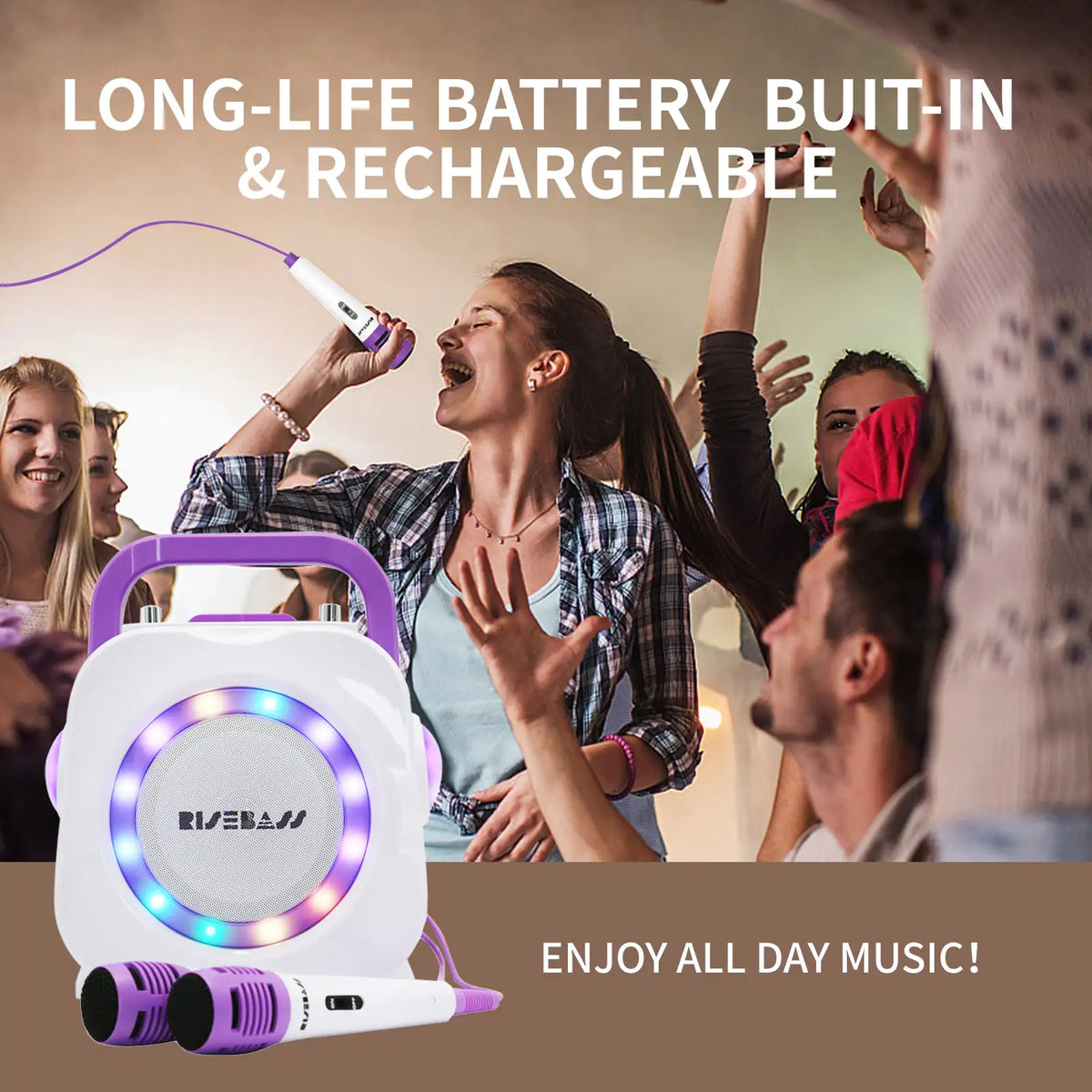 Karaoke Machine for Kids - Bluetooth Speaker with 2 Microphone - Portable Kids Karaoke Machine for Girls and Boys - Birthday Gift for Girls and Boys Ages 2 Years Old and Up. Rieworkes
