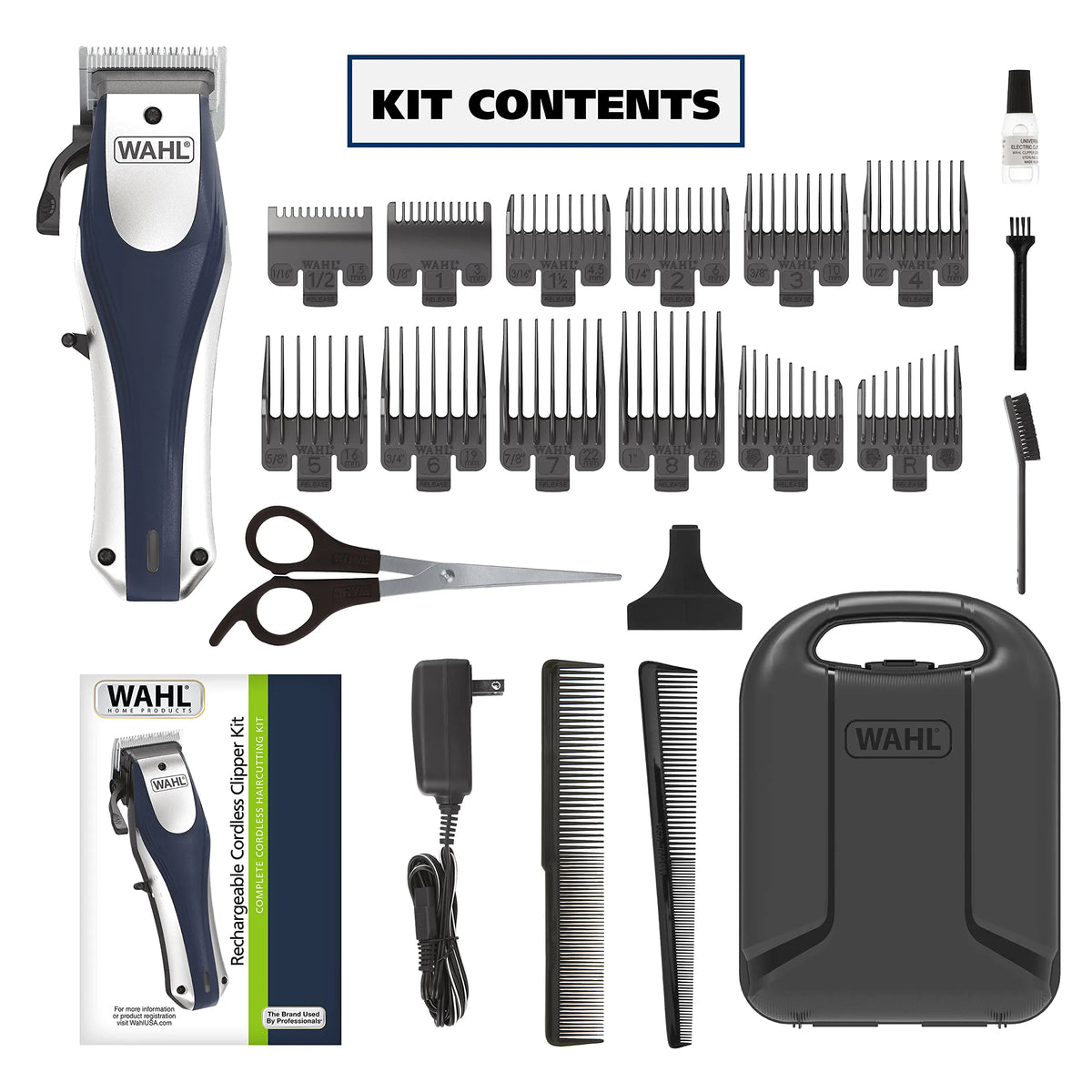 Wahl Lithium Ion Pro Rechargeable Cordless Hair Clippers for Men, Woman, &amp; Children with Smart Charge Technology for Convenient at Home Haircutting - Model 79470 Sliver 22 Piece Set Rieworkes