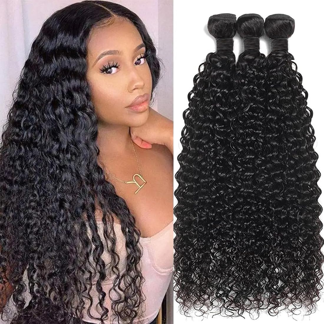 ZHENLISI Water Wave Human Hair Bundle 10A Unprocessed Virgin Hair 14 16 18 inch Water Wave 3 Bundles Human Hair Brazilian Hair Weft Natural Color Mimarta