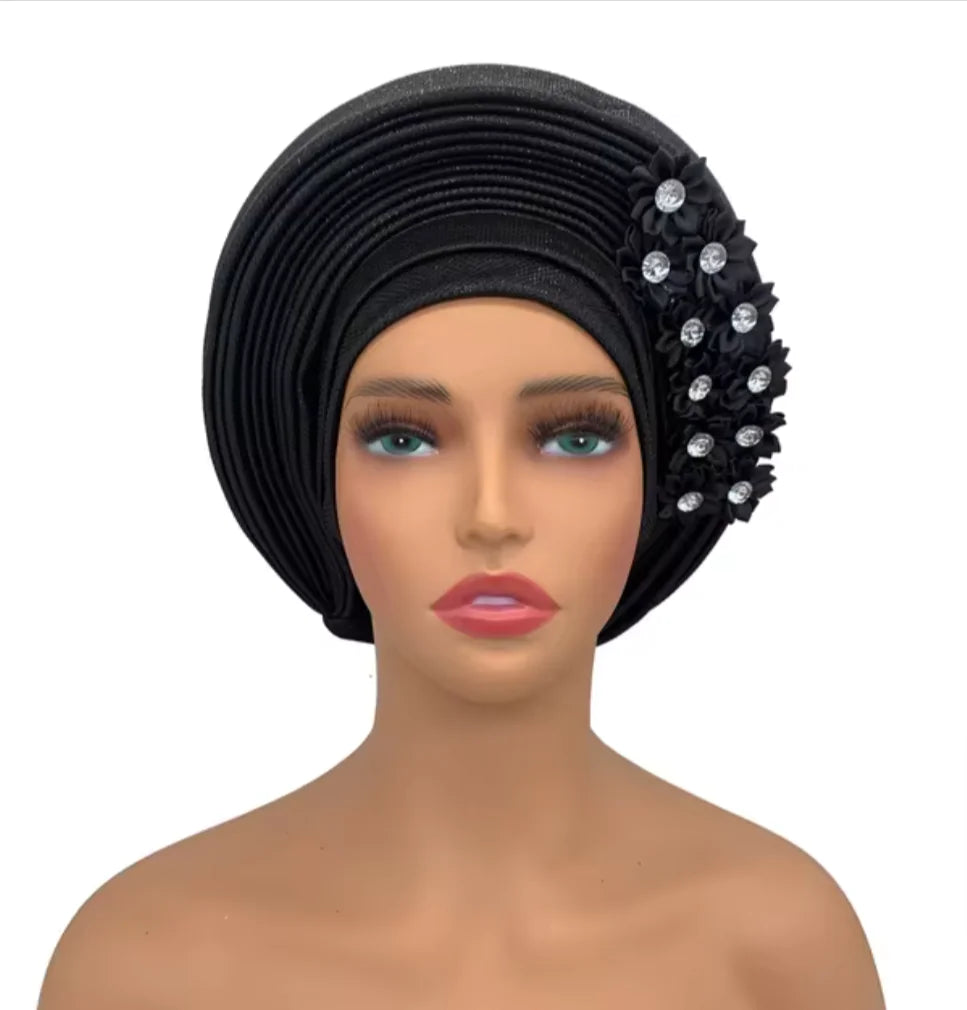Stunning Floral Auto Gele Headwraps - 2024 New African Turban for Elegant Weddings &amp; Parties Rieworkes