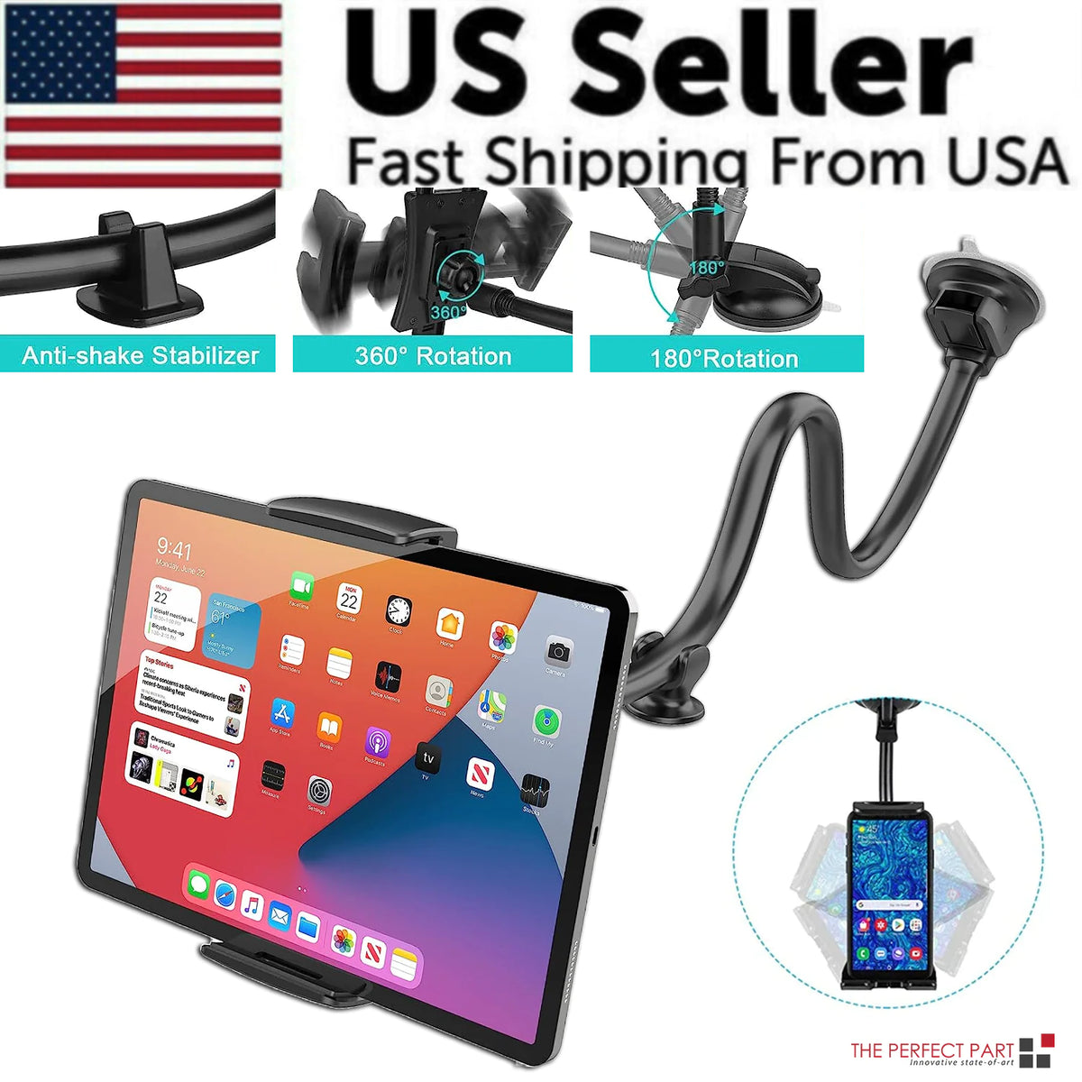 360° Universal Car Windshield Holder Desktop Mount For Cellphone Tablet iPad GPS Rieworkes