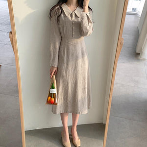 2020 Korean Style Long Sleeve Checkered Dress Mimarta