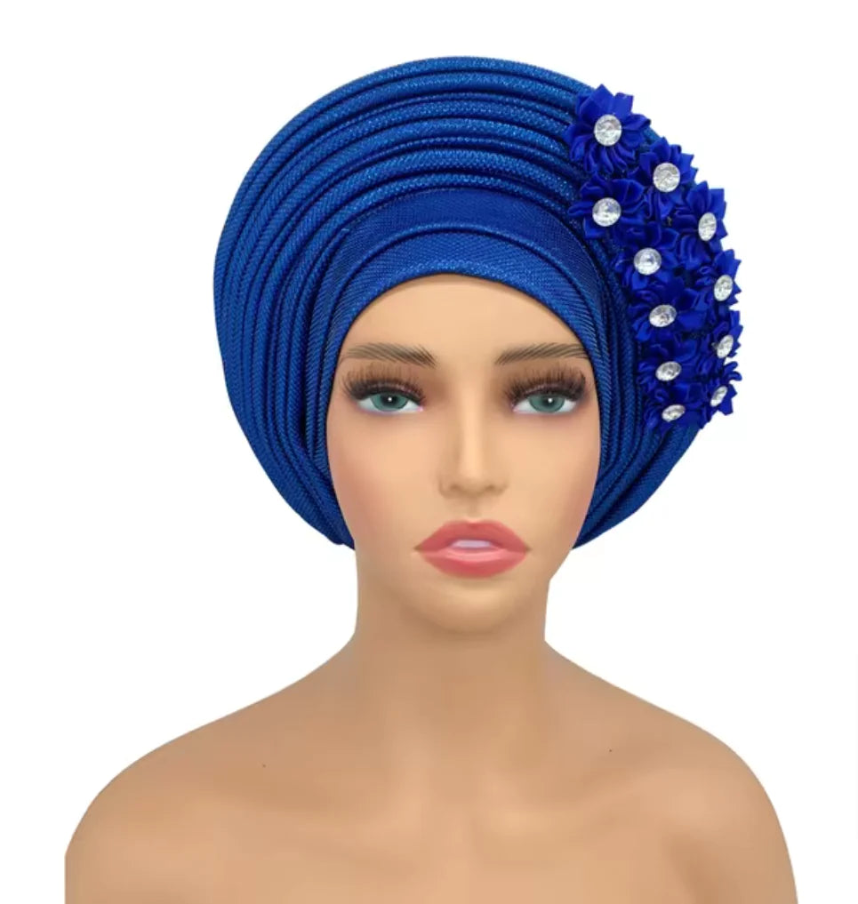 Stunning Floral Auto Gele Headwraps - 2024 New African Turban for Elegant Weddings &amp; Parties Rieworkes