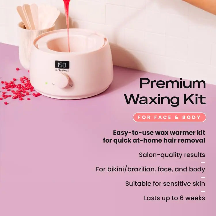 KoluaWax Premium Waxing Kit for Women - Hot Melt Wax Warmer for Hair Removal, Eyebrow, Bikini, Legs, Face, Brazilian Wax &amp; More - Machine + 4-Pack Hard Wax Beads + Accessories, Blush Rieworkes