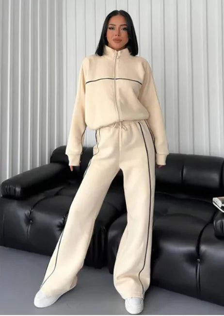 Women's Long Sleeve Half-Turtleneck Cardigan &amp; Trousers Set Rieworkes