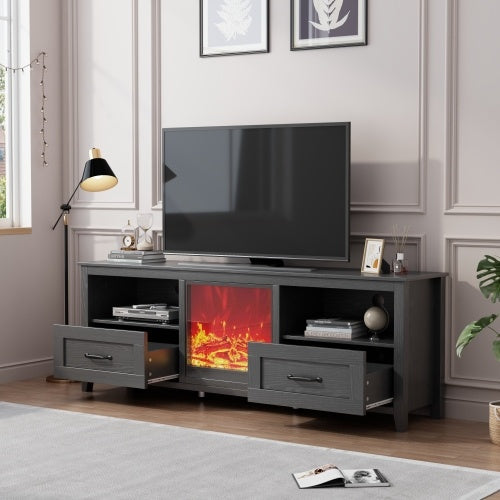 70.08 Inch Length Black TV Stand For Living Room And Bedroom, With 2 Drawers And 4 High-Capacity Storage Compartment,Suitable For Fireplace Mimarta