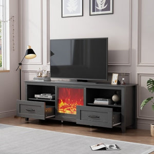 70.08 Inch Length Black TV Stand For Living Room And Bedroom, With 2 Drawers And 4 High-Capacity Storage Compartment,Suitable For Fireplace Mimarta