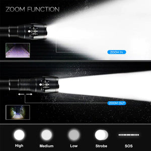 Super-Bright 90000LM LED Tactical Flashlight 5 Modes Zoomable Torch Searchlight Rieworkes