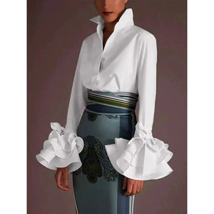 Women's Ruffle Sleeve Slim Shirt Mimarta
