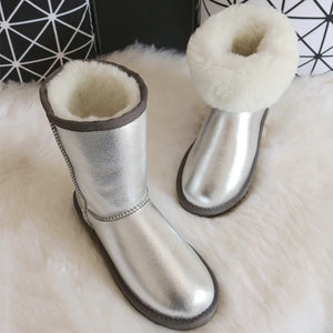 Genuine White Waterproof Women's Sheepskin Snow Boots Mimarta