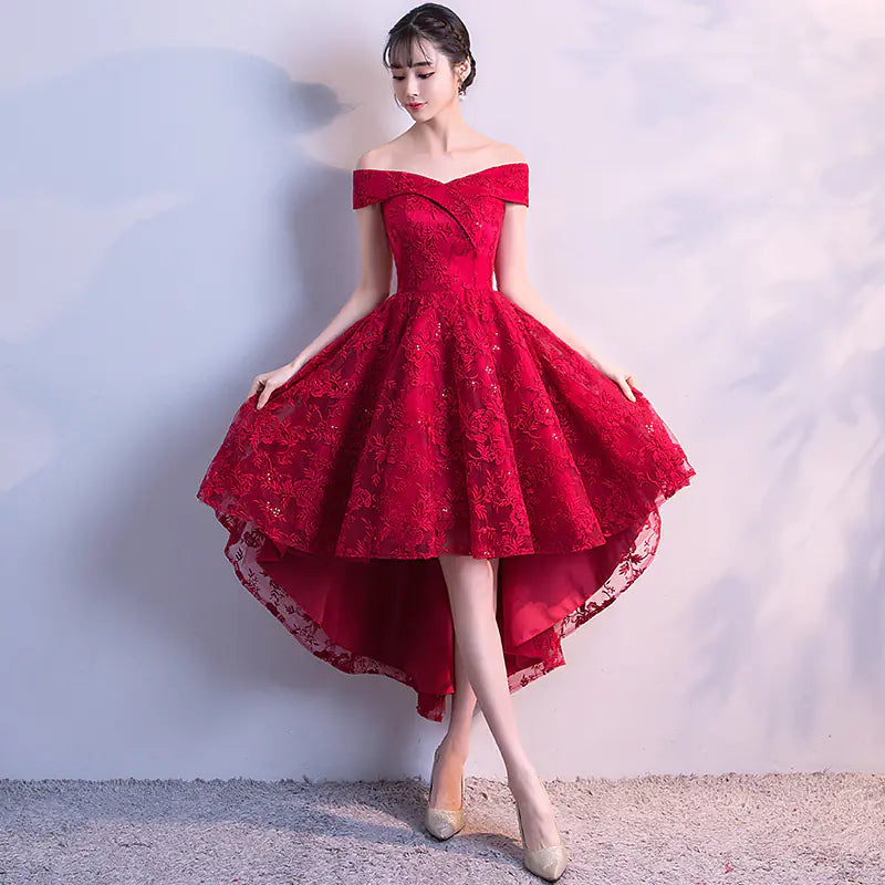 Off-Shoulder Bridesmaid Dress in Wine Red (2020 Style) Rieworkes