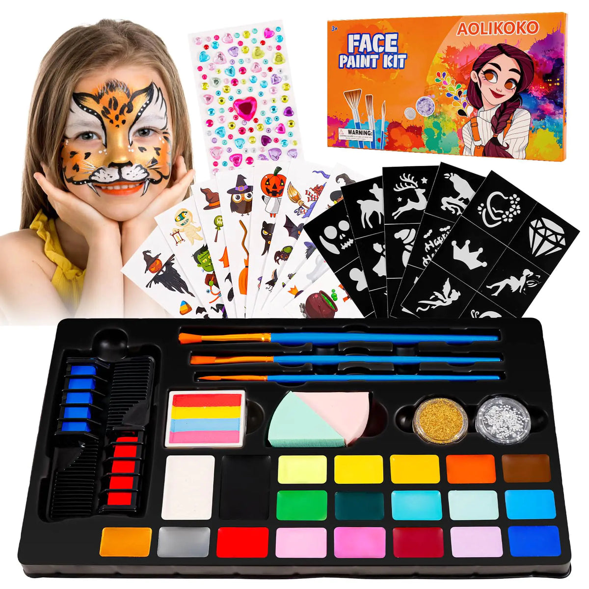AOLIKOKO 20 Colors Face Paint Kit ，Professional Face Painting kit Birthdays Halloween Face Body Makeup KitIdeal for Cosplay Party SFX Arty Stage Makeup (Set 2) Rieworkes