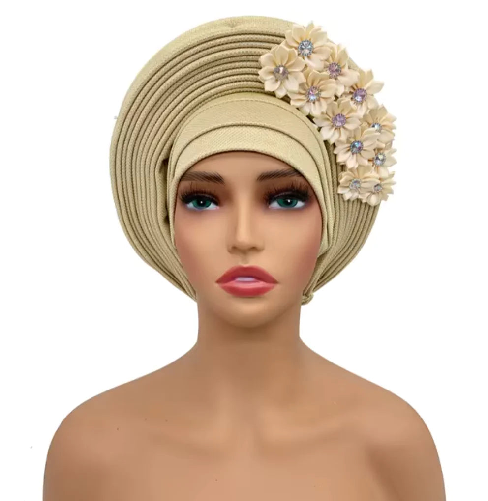 Stunning Floral Auto Gele Headwraps - 2024 New African Turban for Elegant Weddings &amp; Parties Rieworkes