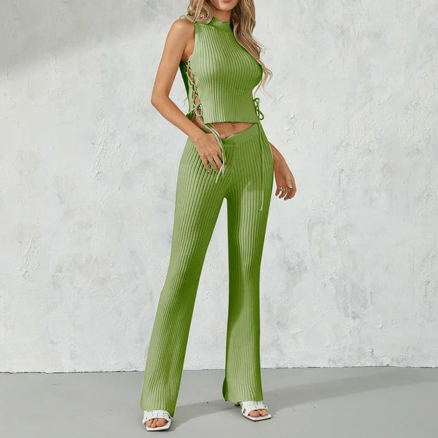 Ribbed Drawstring Top &amp; Pants Set Rieworkes
