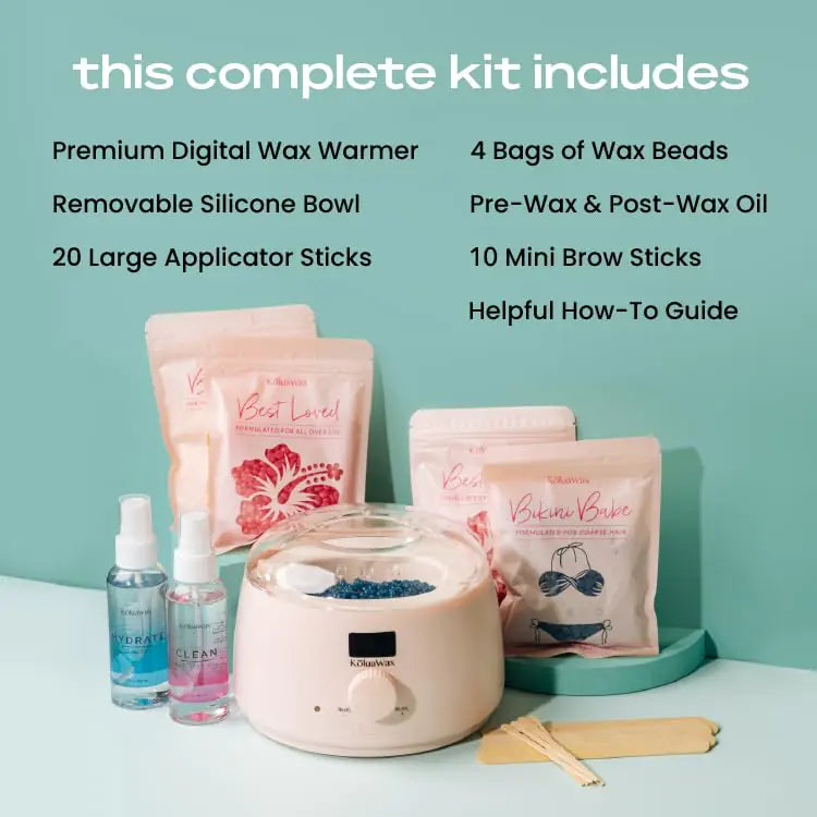 KoluaWax Premium Waxing Kit for Women - Hot Melt Wax Warmer for Hair Removal, Eyebrow, Bikini, Legs, Face, Brazilian Wax &amp; More - Machine + 4-Pack Hard Wax Beads + Accessories, Blush Rieworkes