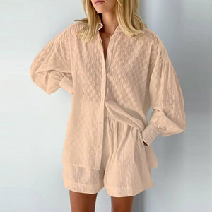 Lantern Sleeve Loose Shirt and Short Set 2 Piece Outfits Rieworkes