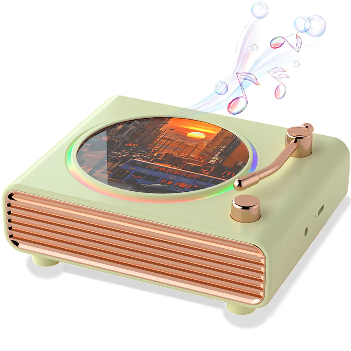 Retro Bluetooth Speaker Wireless Speakers with Bluetooth Record Player Desktop Portable Vinyl Record Player Vintage Turntable Design &amp; Lighting Music Decor Gifts for Friends (Green) Rieworkes