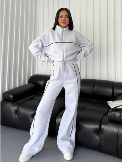 Women's Long Sleeve Half-Turtleneck Cardigan &amp; Trousers Set Rieworkes