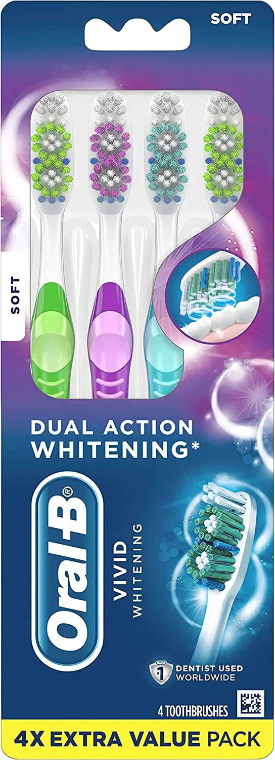 Oral-B Advantage Vivid Dual Action Whitening Toothbrushes Soft Tooth Brush Pack of 4 Count Tooth Brushes (Packaging and Product Color May Vary) Mimarta