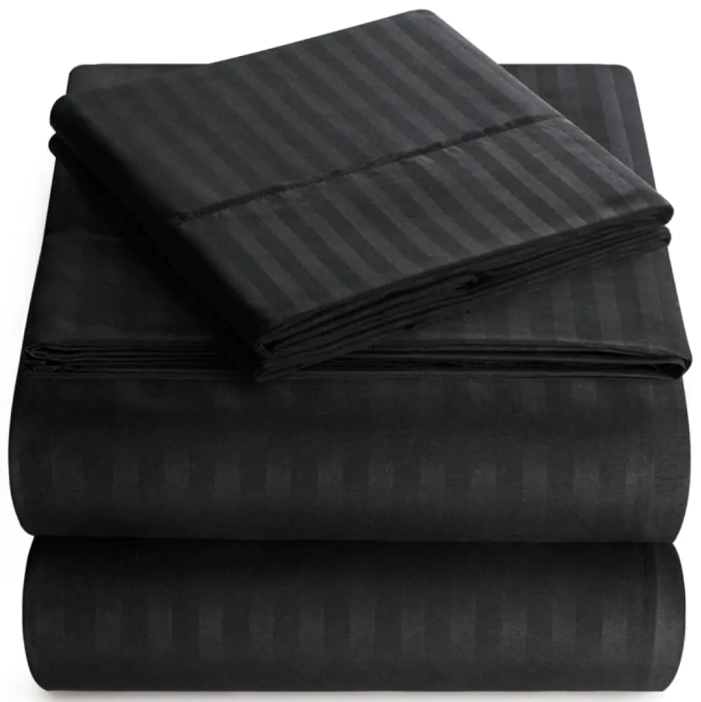 King Sheet Set - 4-Piece Striped Deep Pocket King Bed Sheets - Ultra-Soft & Wrinkle-Free King Size Bedding - Cooling Microfiber King Bed Sheet Set with 1 Fitted Sheet 1 Flat Sheet 2 Pillowcases Rieworkes