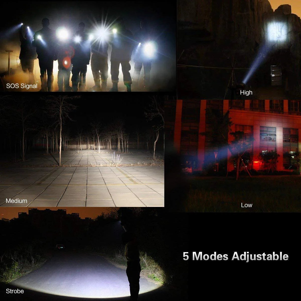Super-Bright 90000LM LED Tactical Flashlight 5 Modes Zoomable Torch Searchlight Rieworkes