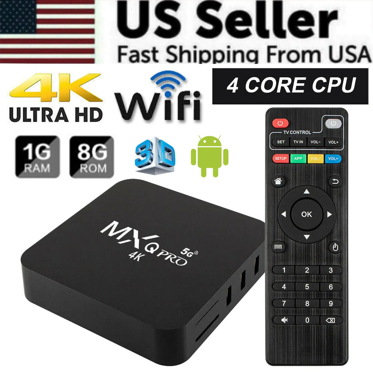 MXQ Pro 4K Ultra HD 64Bit Wifi Android 7.1 Quad Core Smart TV Box Media Player Rieworkes