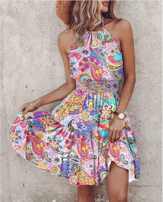 Summer Chic Halter Dress - European &amp; American Print Rieworkes