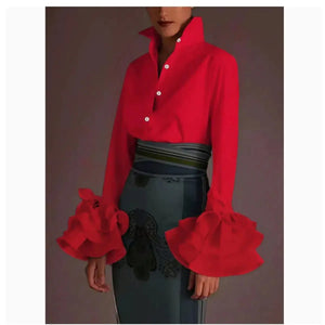 Women's Ruffle Sleeve Slim Shirt Mimarta