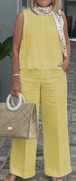 Femke Elegant Summer Set: Sleeveless Top & Wide Leg Pants Mimarta