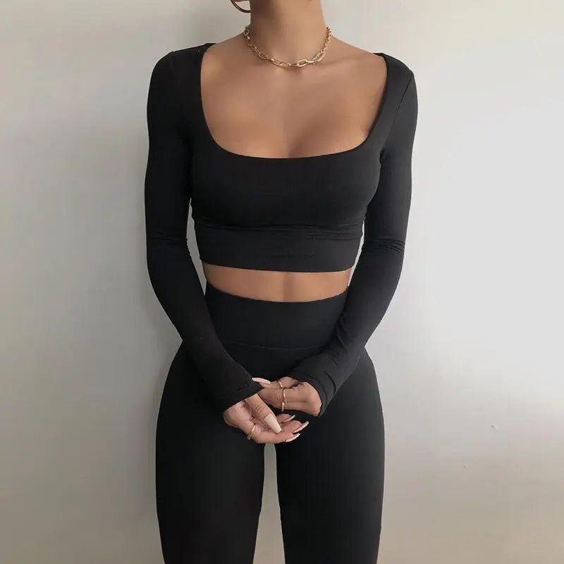 Gym Crop Tank Top Leggings Set Rieworkes