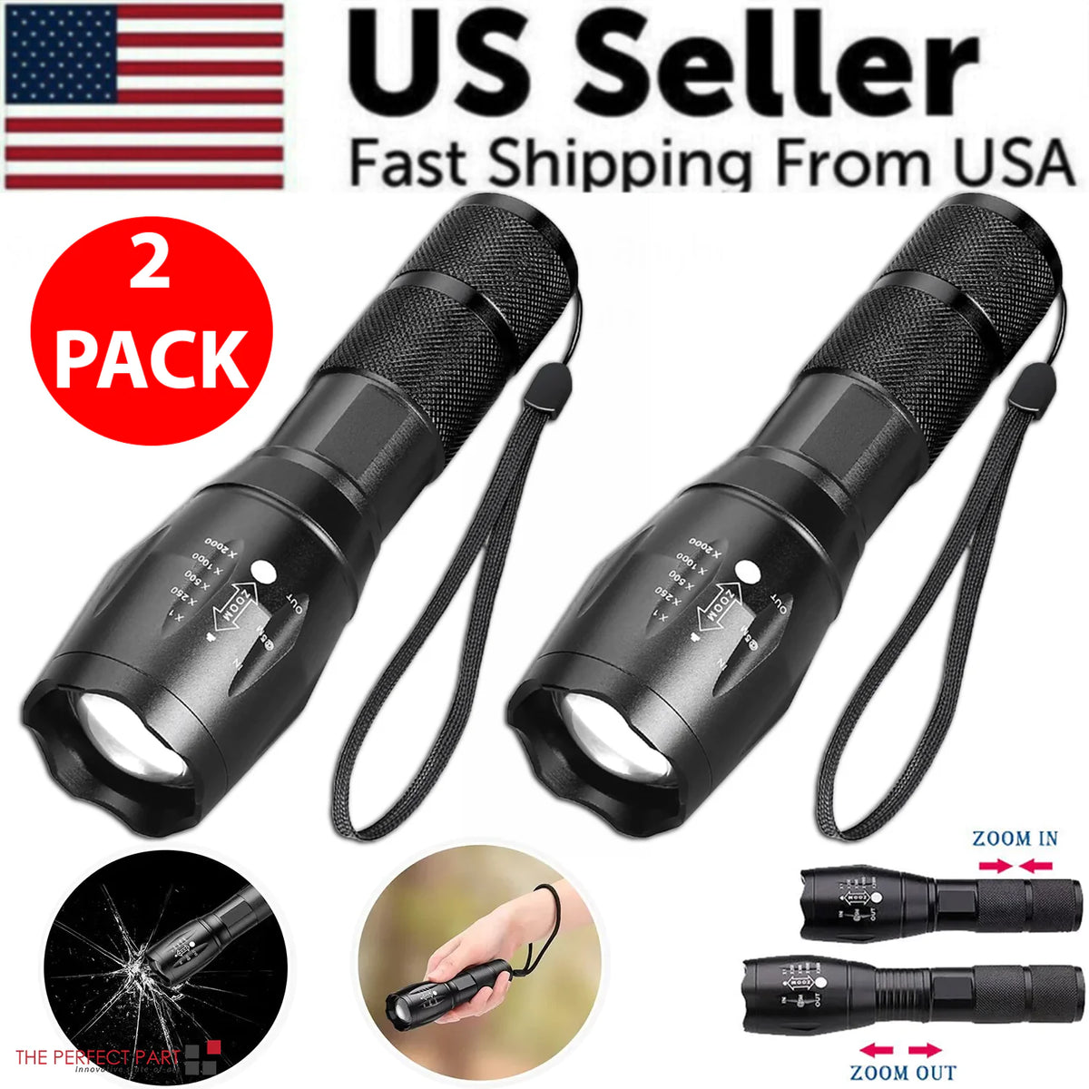 Super-Bright 90000LM LED Tactical Flashlight 5 Modes Zoomable Torch Searchlight Rieworkes