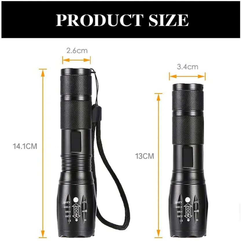 Super-Bright 90000LM LED Tactical Flashlight 5 Modes Zoomable Torch Searchlight Rieworkes