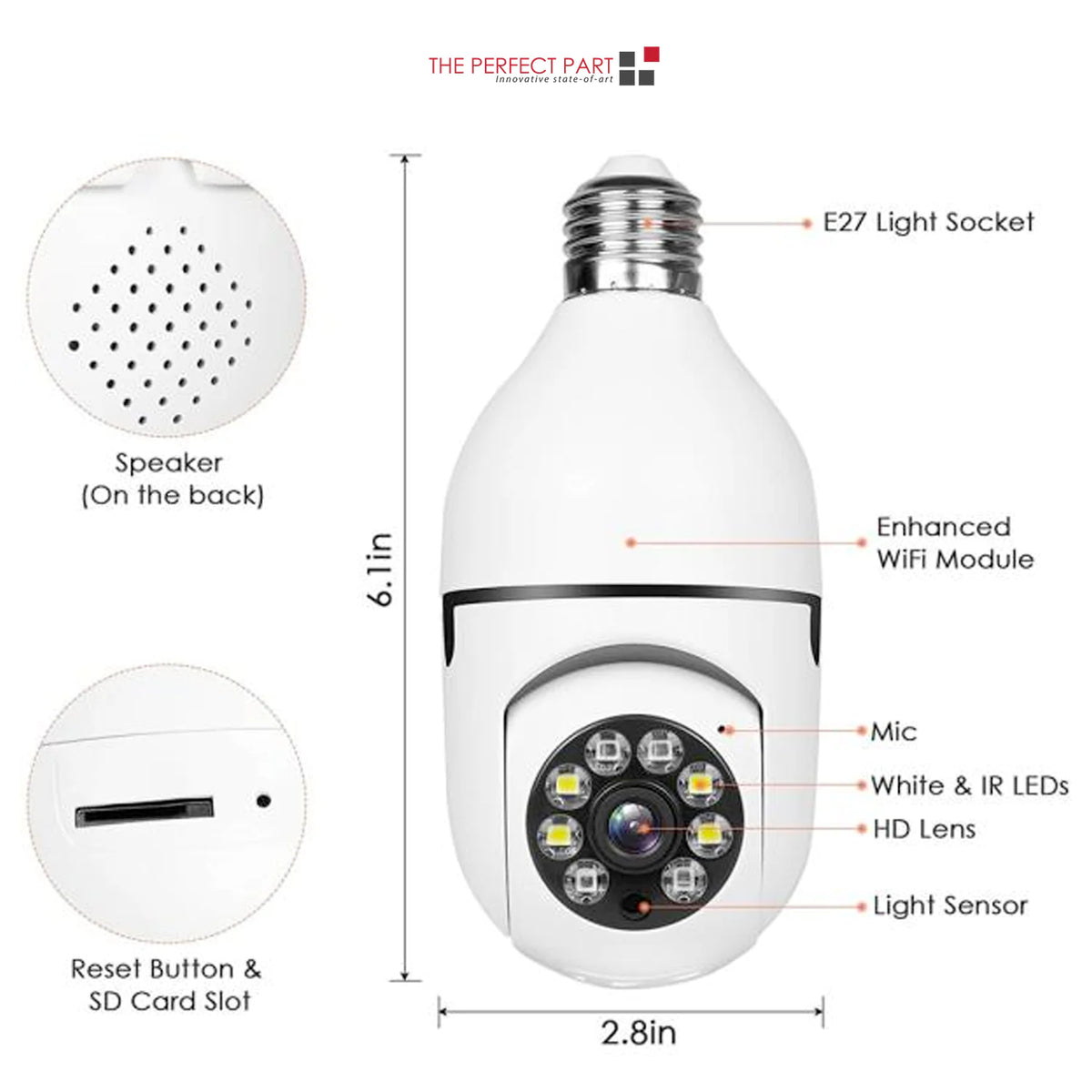 360° 1080P IP E27 Light Bulb Camera Wi-Fi IR Night Smart Home Wireless Security Rieworkes