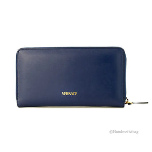 Versace Navy Leather Medusa Continental Clutch Wallet Mimarta