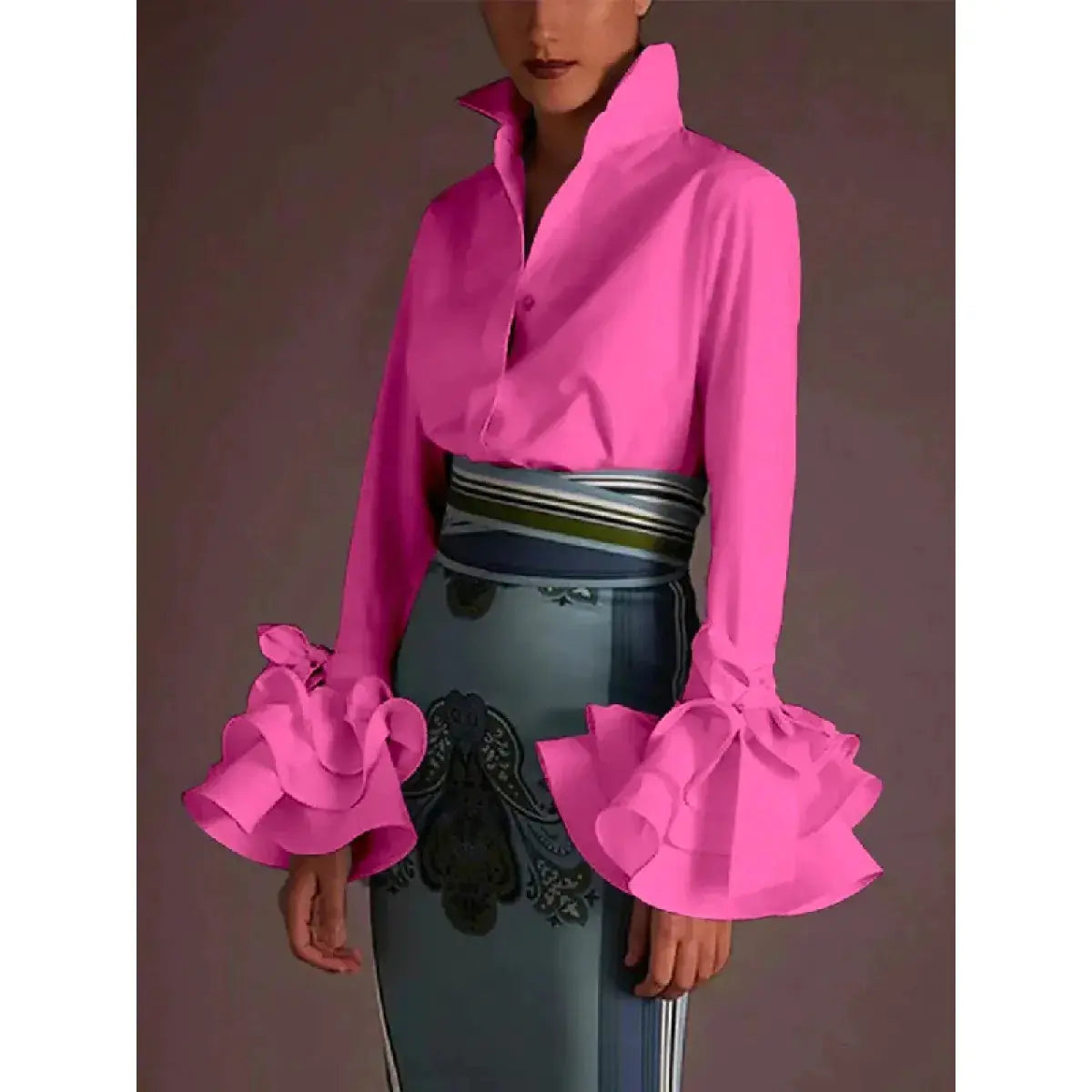 Women's Ruffle Sleeve Slim Shirt Mimarta