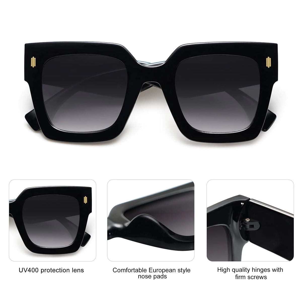 SOJOS Vintage Oversized Square Sunglasses for Women,Retro Womens Luxury Big Sun Glasses UV400 Protection SJ2194 Black Rieworkes