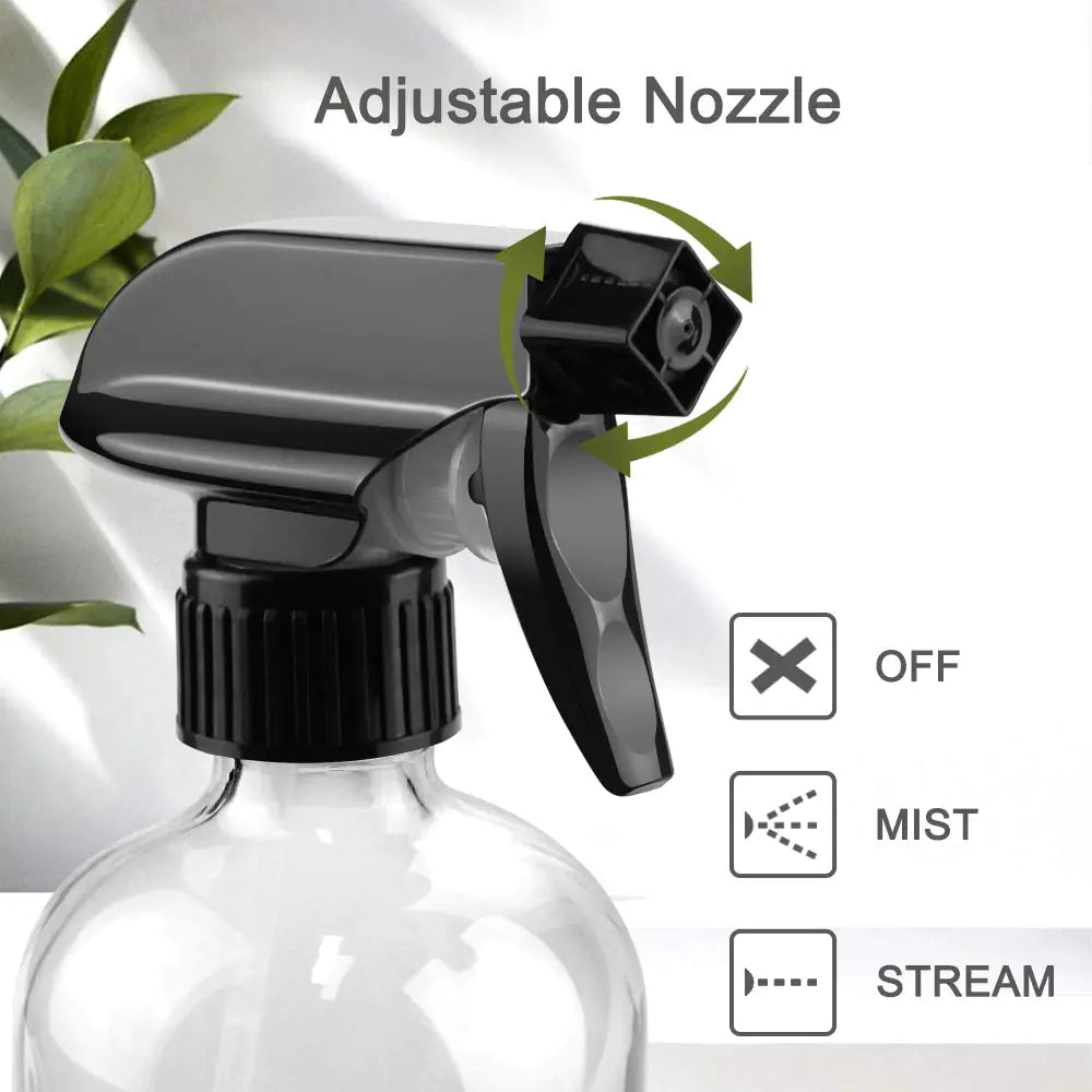 Glass Spray Bottles, 16oz Clear Glass Spray Bottles with Labels &amp; Adjustable Nozzle, Reusable Containers for Cleaning, BBQ, Food, Plants, Alcohol, Essential Oils(3 Pack) 3 Pack Rieworkes