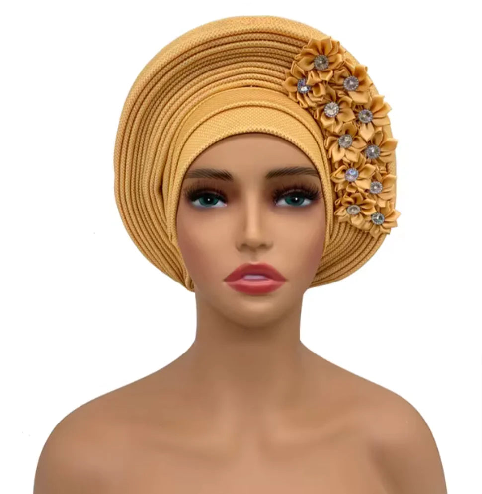 Stunning Floral Auto Gele Headwraps - 2024 New African Turban for Elegant Weddings &amp; Parties Rieworkes