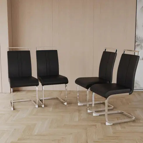 Modern Dining Chairs,PU Faux Leather High Back Upholstered Side Chair With C-shaped Tube Plating Metal Legs For Dining Room Kitchen Vanity Patio Club Guest Office Chair Set Of 4 Rieworkes