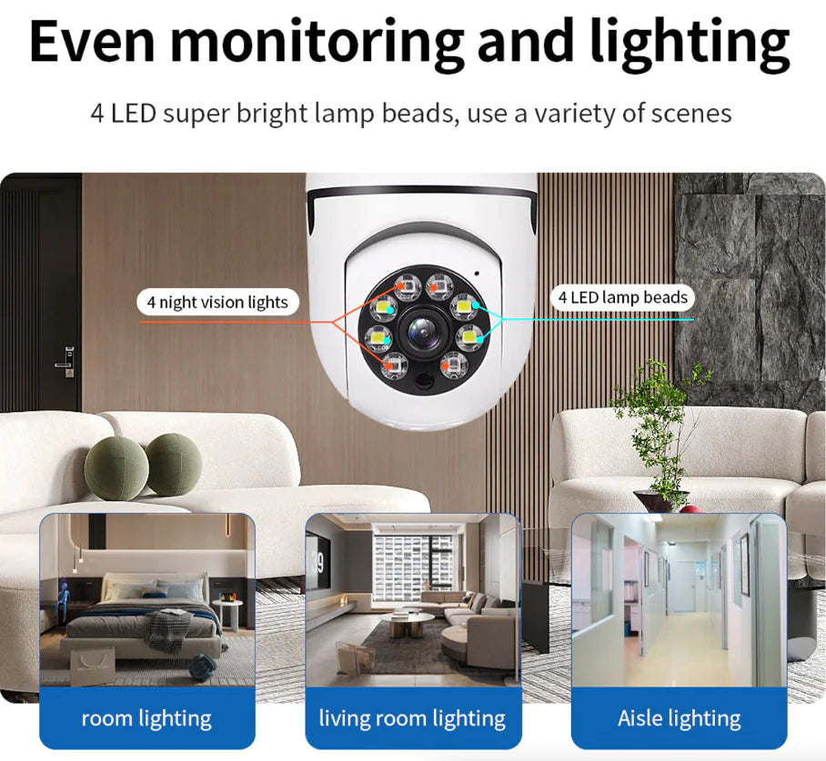 360° 1080P IP E27 Light Bulb Camera Wi-Fi IR Night Smart Home Wireless Security Rieworkes