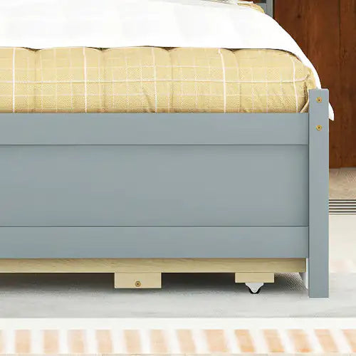 Full Size Bed With USB Type-C Ports, LED Light, Bookcase Headboard, Trundle And 3 Storage Drawers , Full Size Size Bed With Bookcase Headboard, Trundle And Storage Drawers Rieworkes