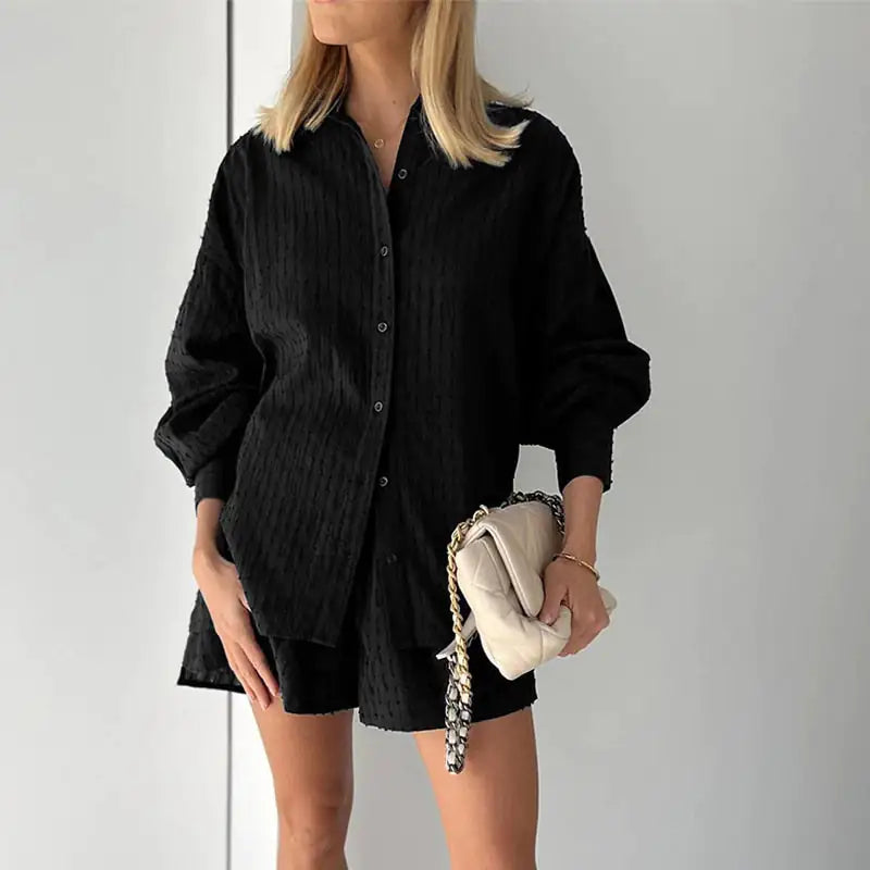 Lantern Sleeve Loose Shirt and Short Set 2 Piece Outfits Rieworkes
