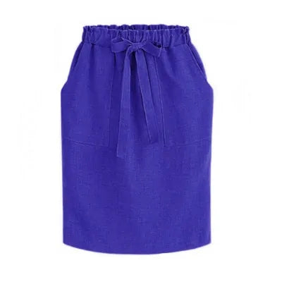 Women's Cotton Elastic Waist Bow Skirt - Summer/Autumn Midi Office Pencil Style (Green) Rieworkes