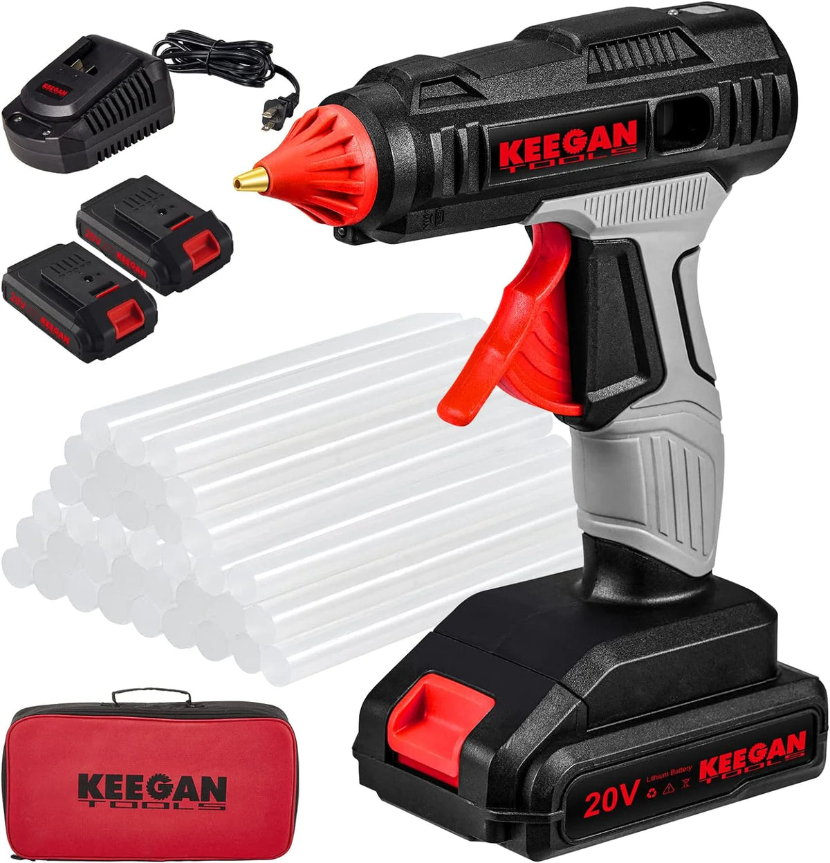 Full Size Cordless Professional 20V Hot Melt Glue Gun Kit Rechargeable 2 Battery Rieworkes