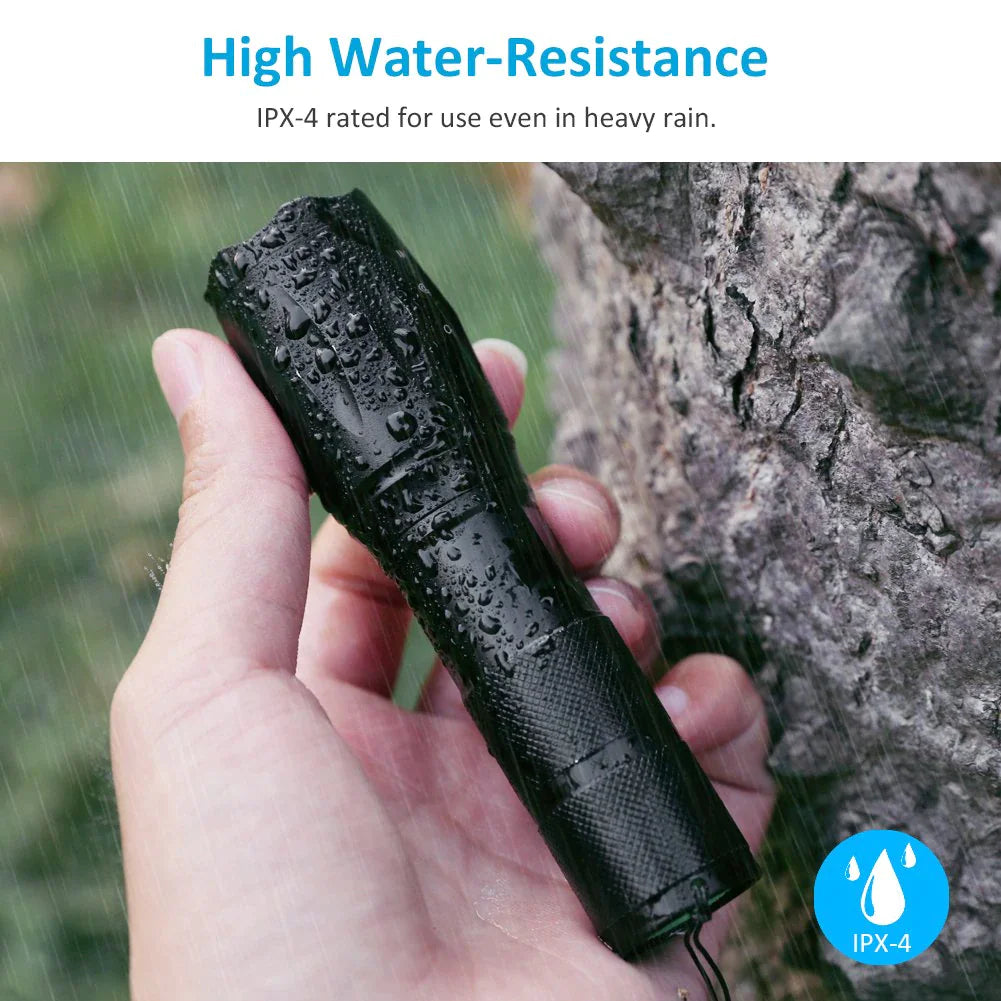 Super-Bright 90000LM LED Tactical Flashlight 5 Modes Zoomable Torch Searchlight Rieworkes