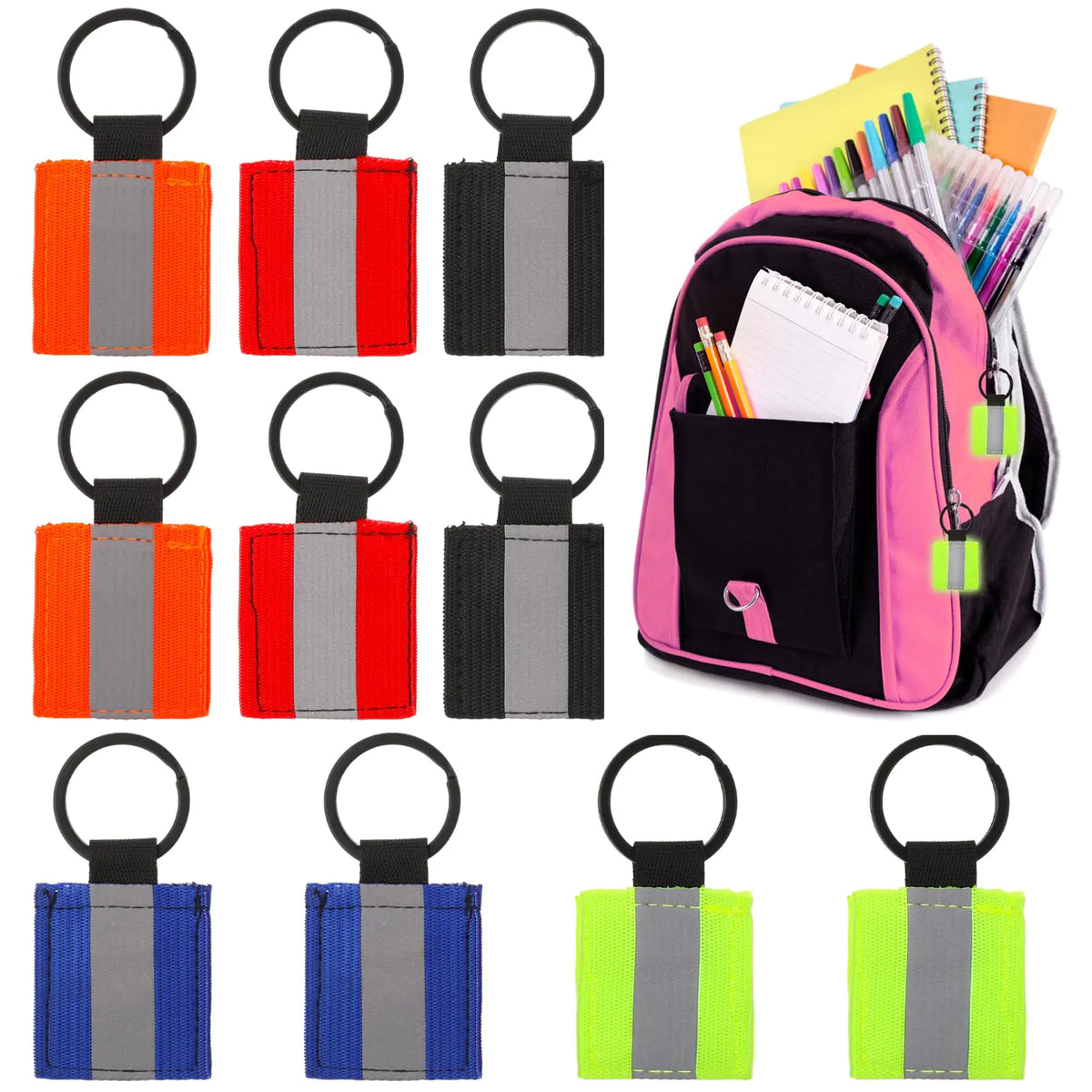10Pcs Reflective Zipper Pulls Double Sided Reflective Strips Nylon Reflective Tags High Visibility Backpack Zipper Pulls Safety Reflectors Keyring Reflective Gear Tag for Backpack Purse Dog Collar Mimarta