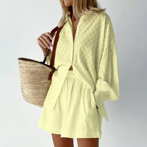 Lantern Sleeve Loose Shirt and Short Set 2 Piece Outfits Rieworkes
