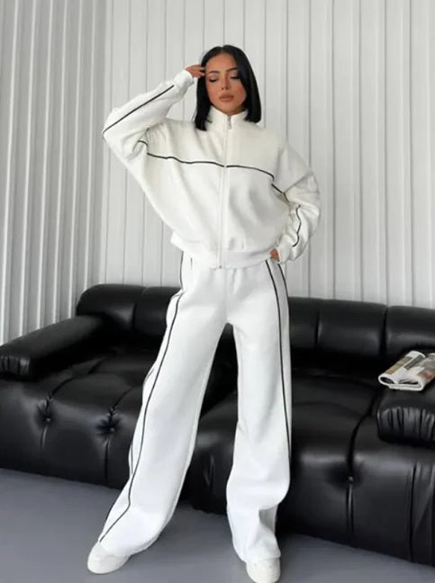 Women's Long Sleeve Half-Turtleneck Cardigan &amp; Trousers Set Rieworkes