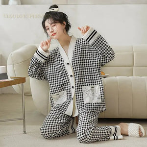 Cartoon Print Polka Dot Pajamas Set for Women Mimarta